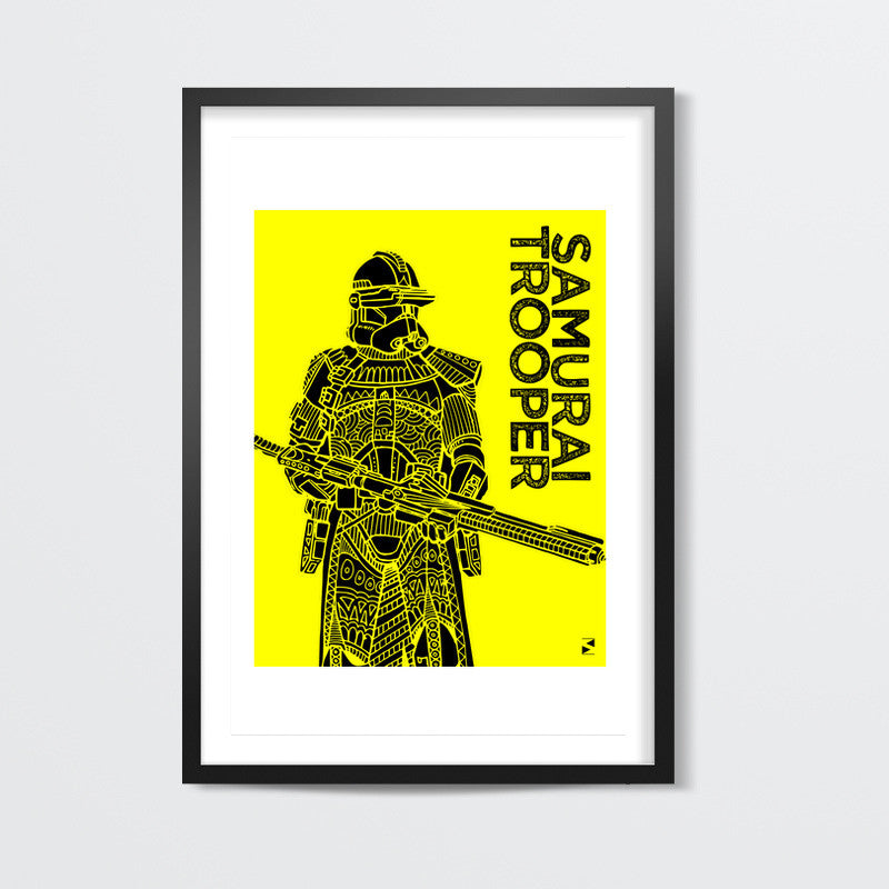 Samurai Trooper- Star Wars inspired  original art - yellow and black Wall Art