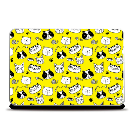 Cute doodle cat seamless pattern Laptop Skins