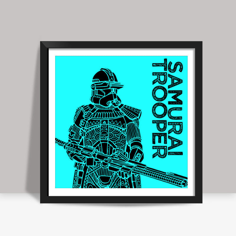 Samurai Trooper : Star Wars Inspired Original Art, Blue, Black, Pop Art, Trendy Graphic Art, Bold, Bright, Intricate Square Art Prints