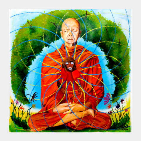 Monkey Mind Buddhist Monk Psychedelic Square Art Prints