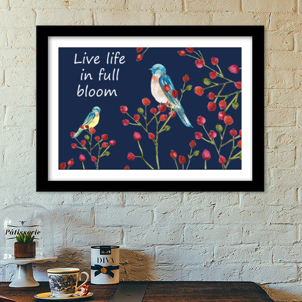 Berries And Birds Painting Nature Wall Decor  Premium Italian Wooden Frames