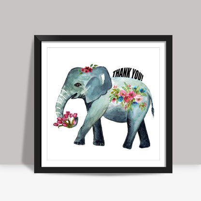 Cute Floral Baby Elephant Animal Art Hand Painted Design Thank You Illustration Square Art Prints