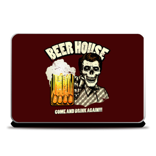 skull holding mug of beer vintage style Laptop Skins