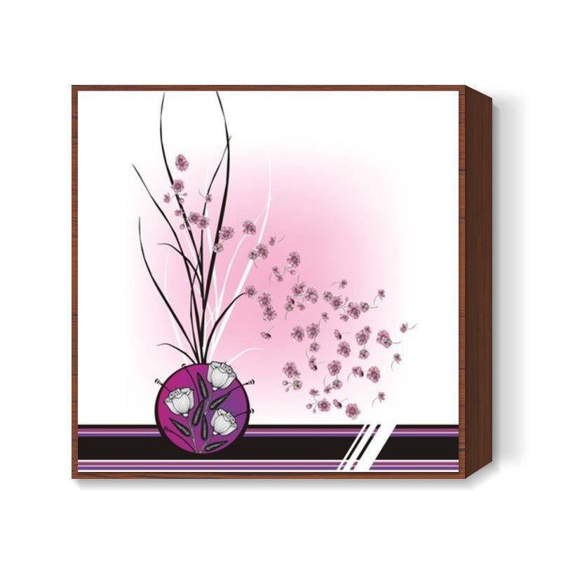 Abstract Floral Modern Art- Pink Purple Black Square Art Prints