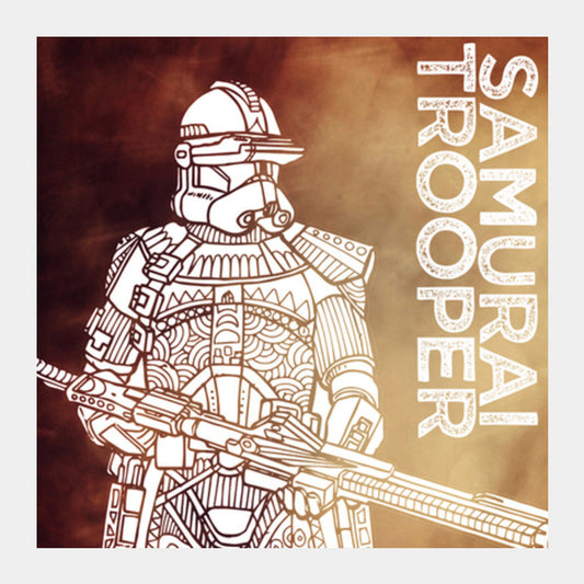 Samurai Trooper: Star Wars inspired original artwork, black, red, duotone, bold, bright, pop art, trendy graphic art, fan art, intricate, graphic poster, minimalist art, trending designs Square Art Prints