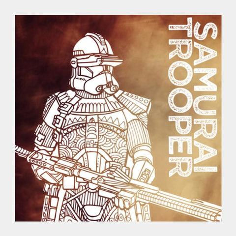 Samurai Trooper: Star Wars Inspired Original Artwork, Black, Red, Duotone, Bold, Bright, Pop Art, Trendy Graphic Art, Fan Art, Intricate, Graphic Poster, Minimalist Art, Trending Designs Square Art Prints PosterGully Specials