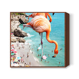 Flamingos on the Beach Square Art Prints