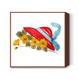 Red Hat And Flowers Artwork Square Art Prints