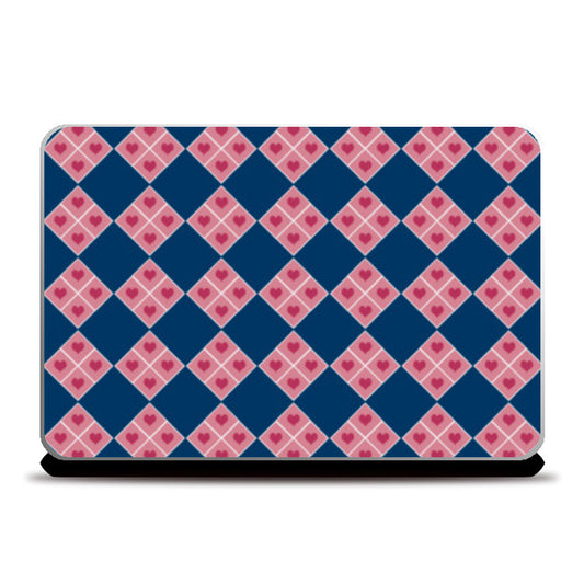 Laptop Skins, Checkered Pink Hearts Pattern Laptop Skins