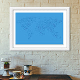 Blue Connected World Map Premium Italian Wooden Frames