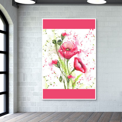 Pretty Pink Poppies Watercolor Floral Modern Art Illustration Wall Art