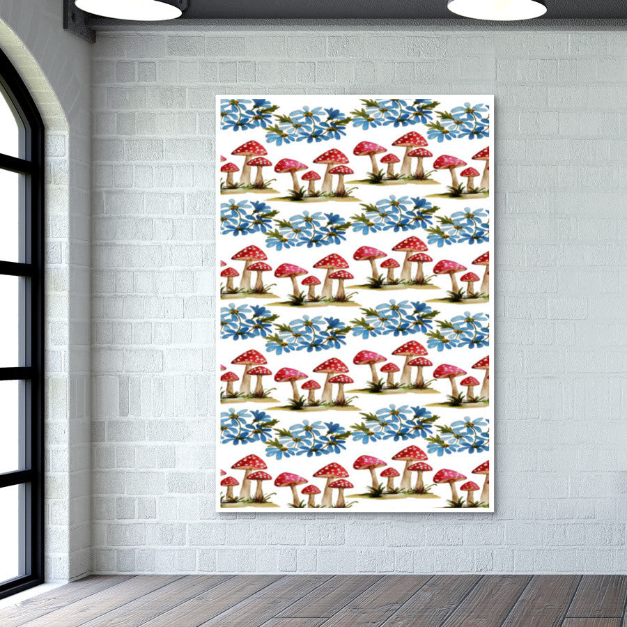 Mushrooms And Flowers Painted Pattern Wall Art