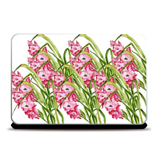 Laptop Skins, Pink Gladiolus Flowers Watercolor Floral Pattern Laptop Skins
