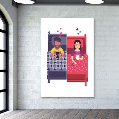 Texting Lovers White Wall Art