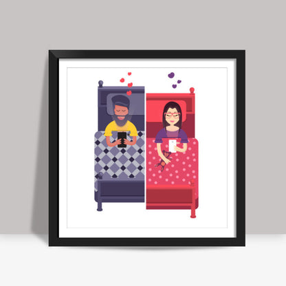 Texting Lovers White Square Art Prints