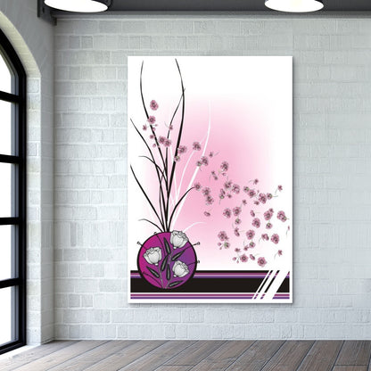 Abstract- Modern Art Flowers Pink Purple Black Doodle Style Wall Art