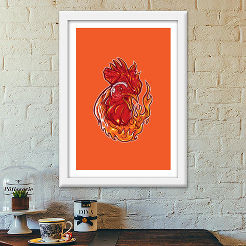 Rooster on fire Premium Italian Wooden Frames