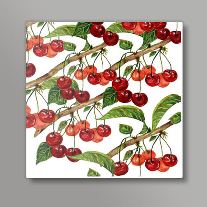 Cherries Pattern Square Art Print l Artist: Seema Hooda