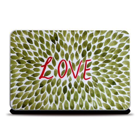 Laptop Skins, Valentines Day Love Typography Green Leaves Laptop Skins