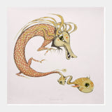 dragon with fish Square Art Prints