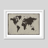 Deep Black Tropical World Map Premium Italian Wooden Frames