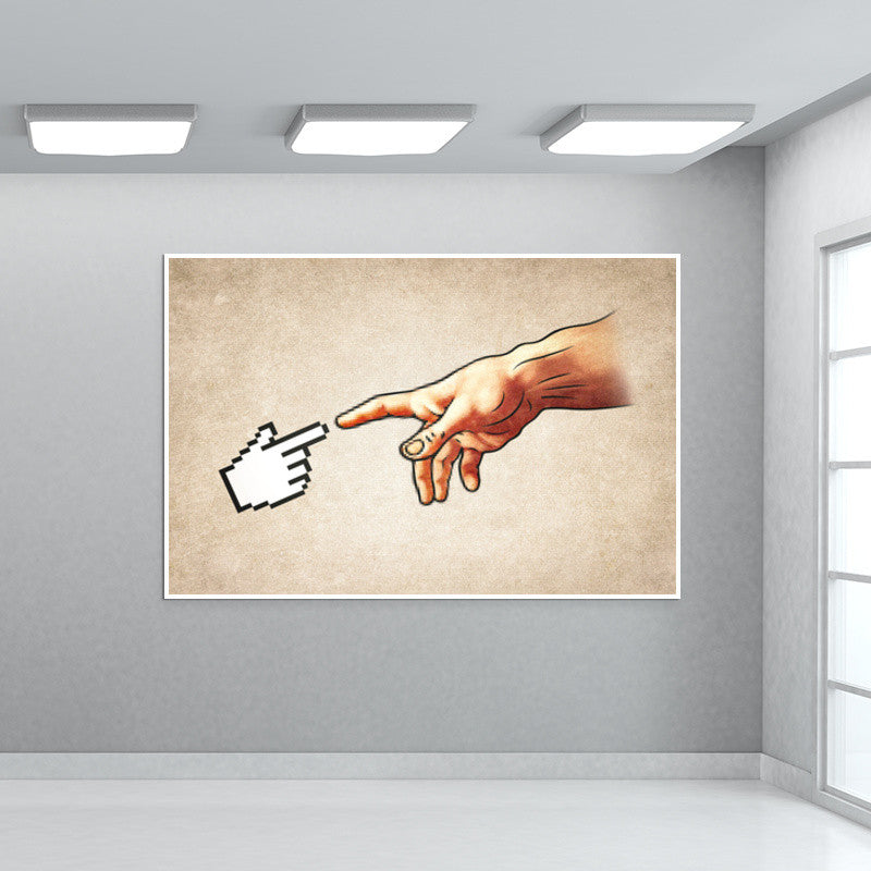 Funny 8bit Nerd & Geek Humor (Creation of Adam Parody) Wall Art