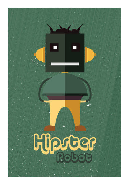 Hipster Robot With Abstract Green Background Art PosterGully Specials