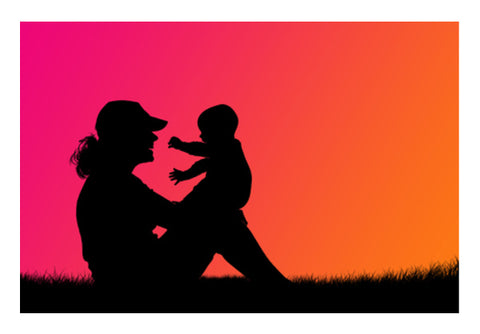 Mother With Cute Baby In Sunset  Wall Art