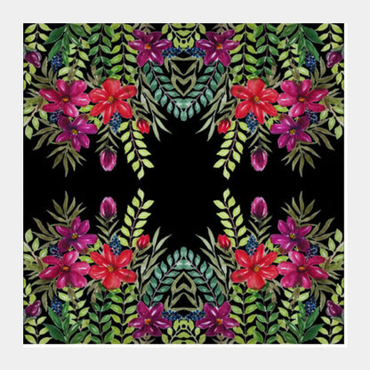 Watercolor Hand Painted Tropical Floral Pattern Background Square Art Prints