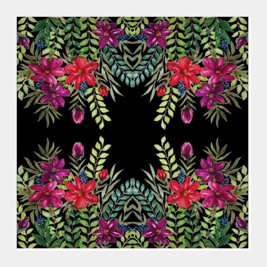 Watercolor Hand Painted Tropical Floral Pattern Background Square Art Prints