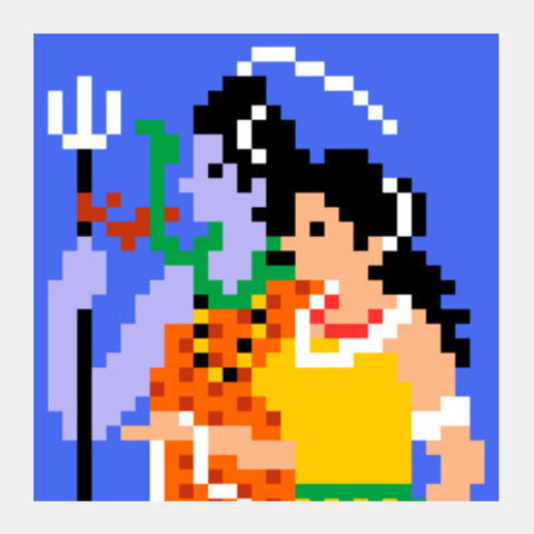 Shiva Parvati Pixel Square Art Prints