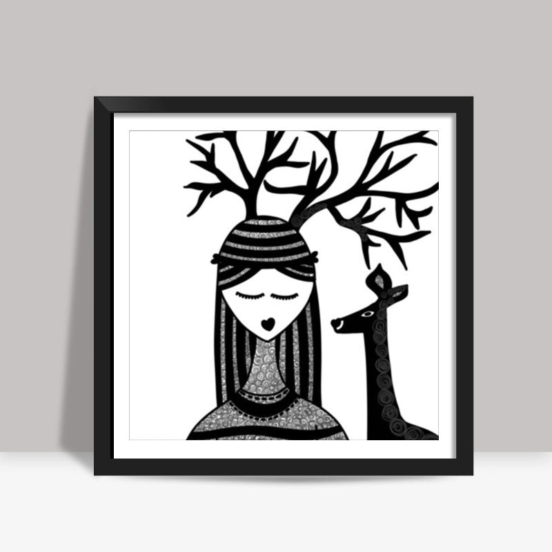 The Girl & the deer <3 Square Art Prints