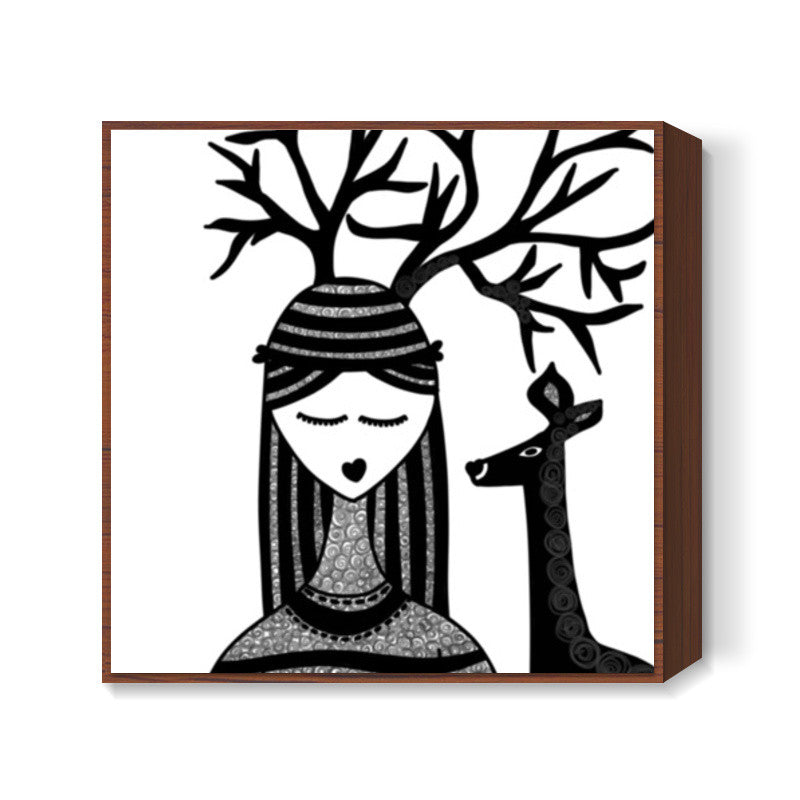 The Girl & the deer <3 Square Art Prints