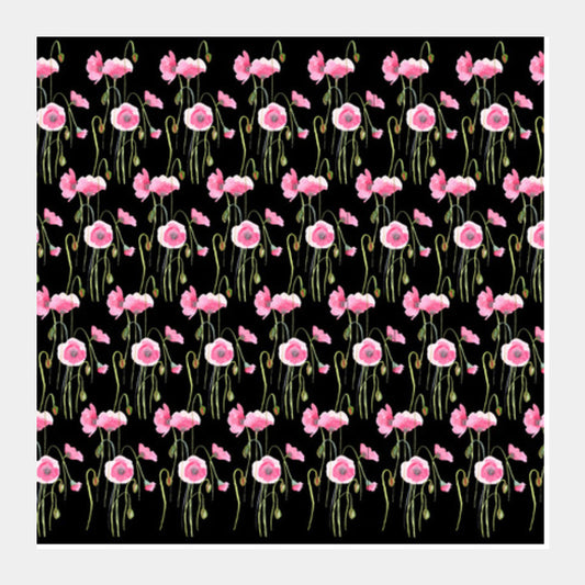 Abstract Pink Poppy Flowers Pattern Hand Painted Floral Illustration Square Art Prints