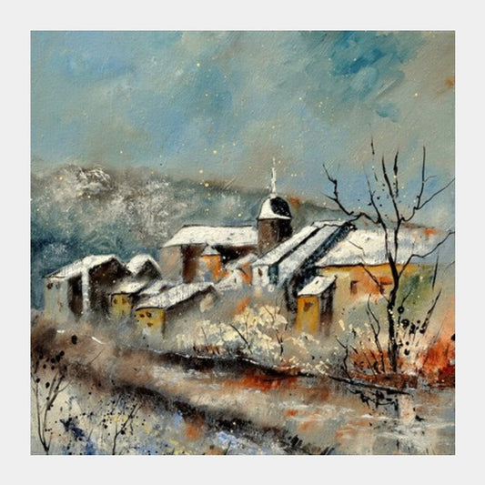 Snow in Chassepierre Square Art Prints