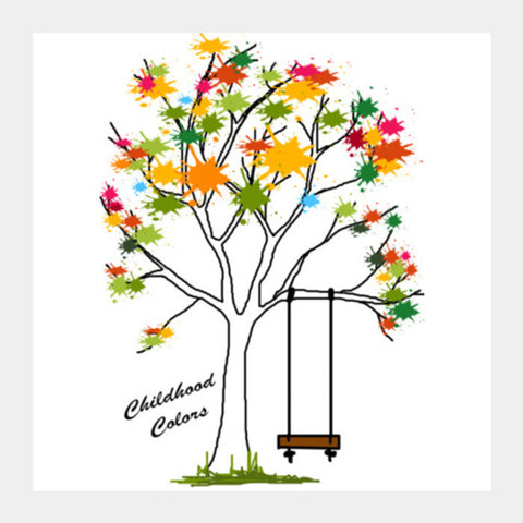 Colorful Tree With Swing Artwork Poster Square Art Prints PosterGully Specials