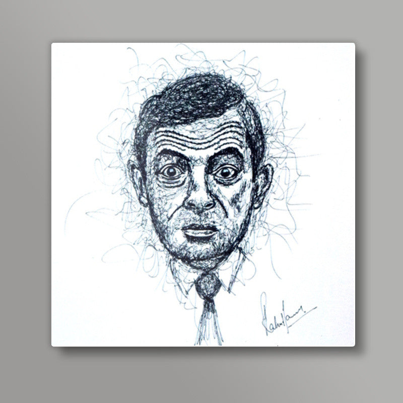 Mr Bean Scribbling Square Art Prints