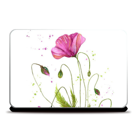 Abstract Watercolor Pink Poppy Flower  Laptop Skins