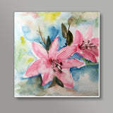 Pink Lily Watercolor Floral Square Art Print l Artist: Seema Hooda